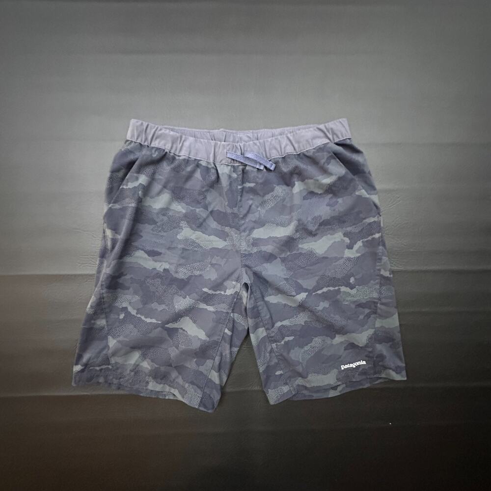 Patagonia Shorts Mens Medium Blue Terrebonne Trail Camo Hike Activewear 10"